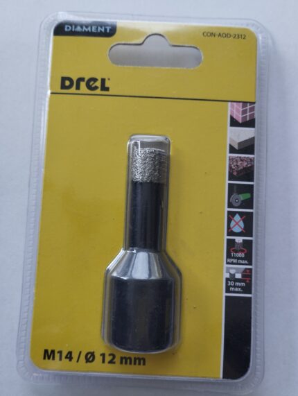 Otwornica z nasypem diamentowym 12 mm, M14, diament lutowany